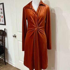 ESQUALO Rust Long Sleeve velvet Dress